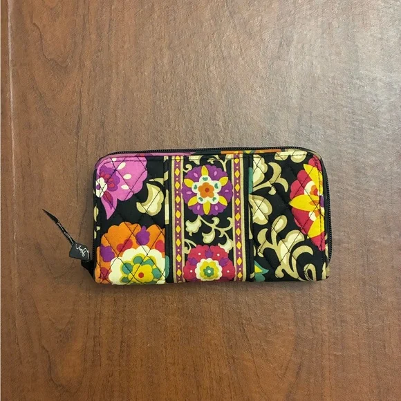 Vera Bradley Floral Suzani Pattern Black, Orange and Purple Wallet - Picture 2 of 9